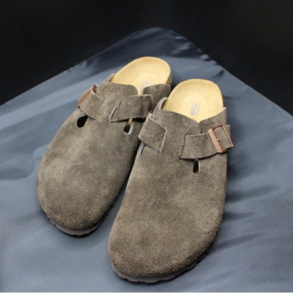 Birkenstock Taupe Suede Clogs
